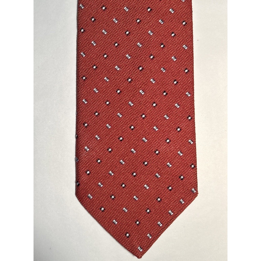 Ermenegildo Zegna Silk Necktie Orange Silver Geometric EUC